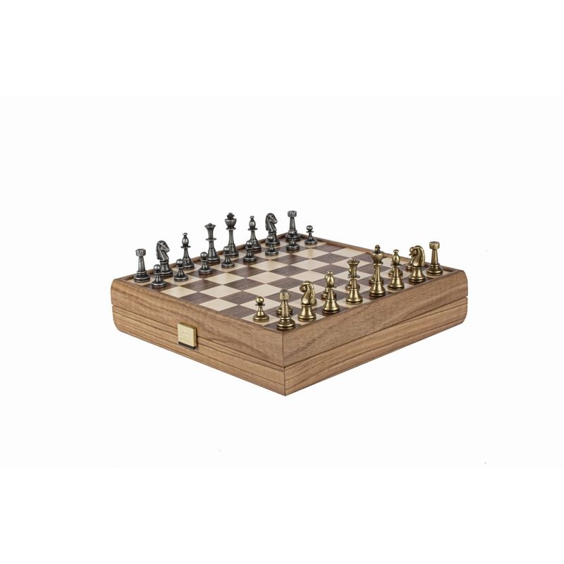 Echiquier 33cm plateau Noyer et pièces en métal