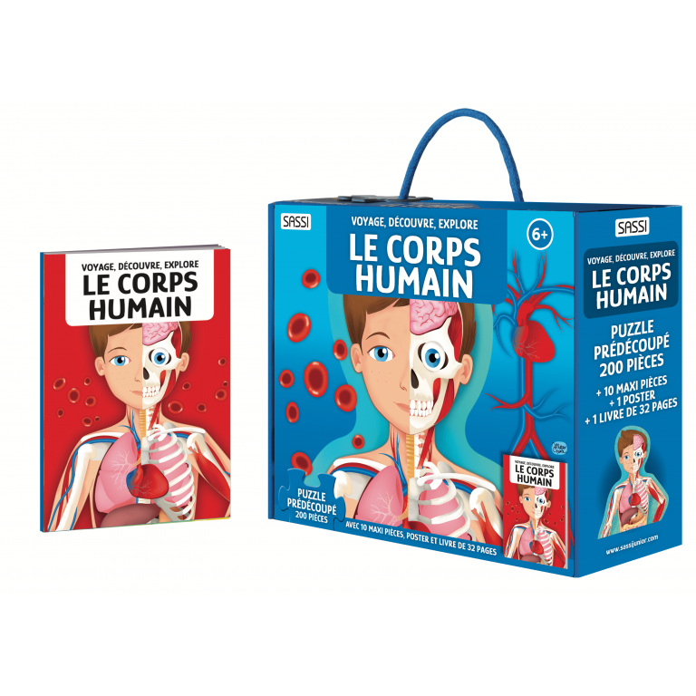 Puzzle (200 pièces) - Voyage, découvre, explore : Le corps humain + 10 silhouettes, 1 poster et un livre