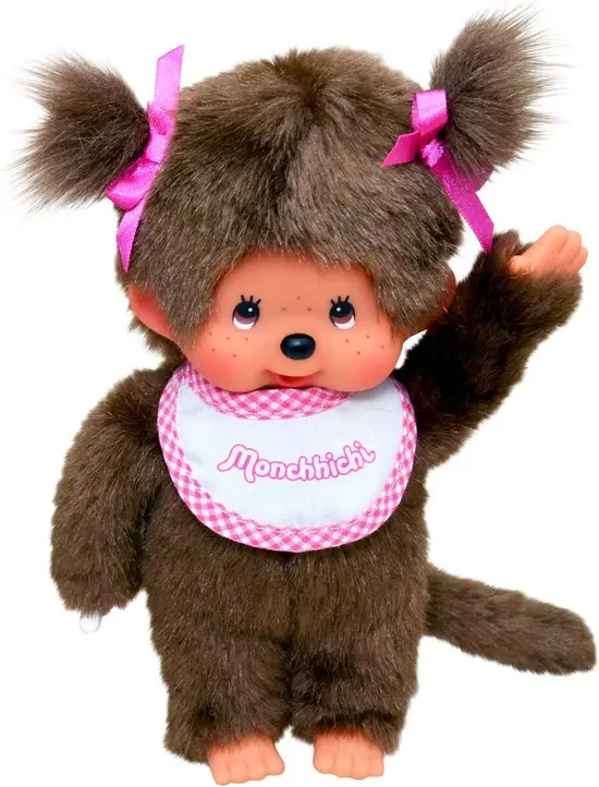 monchhichi 20cm Fille avec bavoir rose 