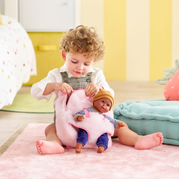 Sac à Dos Porte-Poupon Peluche Rose pour poupon 30 cm 