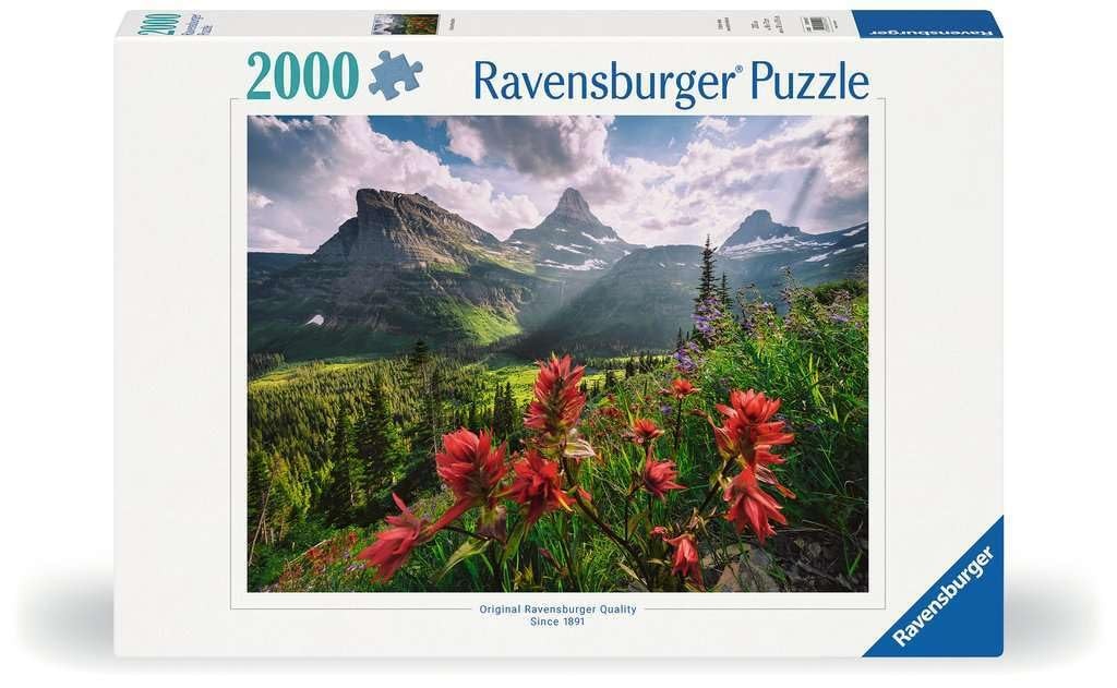 Puzzle 2000 pcs - Montagnes et fleurs rouges