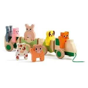 Djeco Trainimo Wooden Toy Train and Jungle Animals - Multicolored