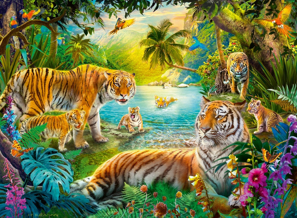 Ravensburger Puzzle - Tiger Family in the Oasis - 500 Pièces