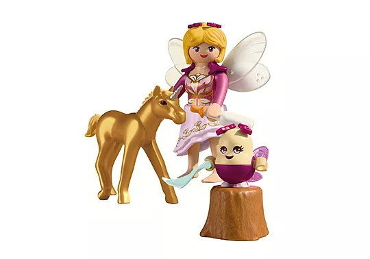 Poulain licorne doré avec fée