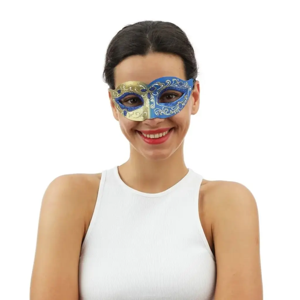 Masque loup vénitien - Or et bleu  