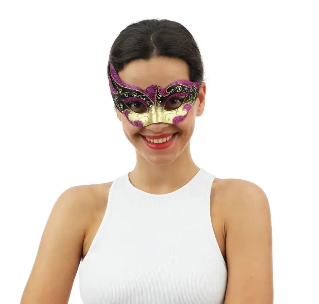 Masque loup vénitien - Rose et or 