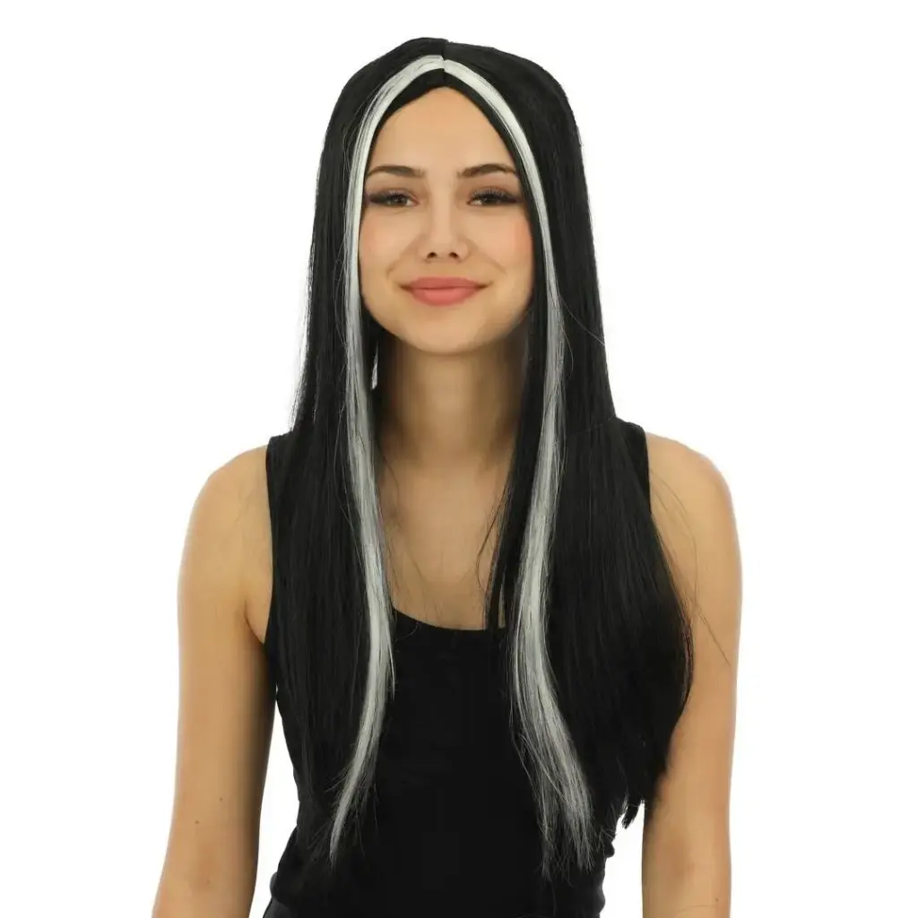 Perruque longue sorcière - noir et blanc