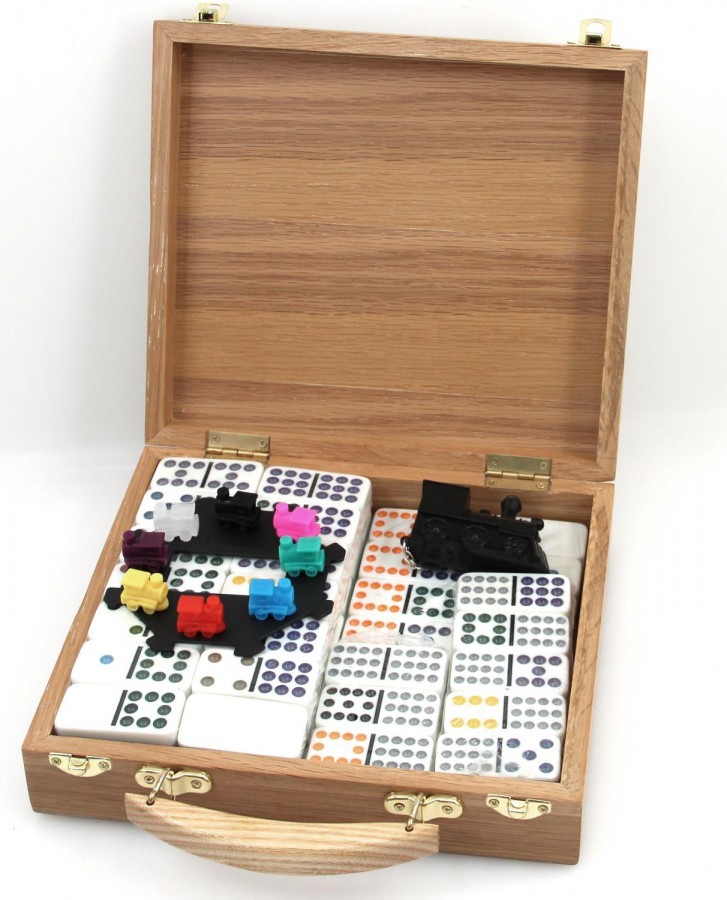 Domino Mexican Train Double 12 coffre bois