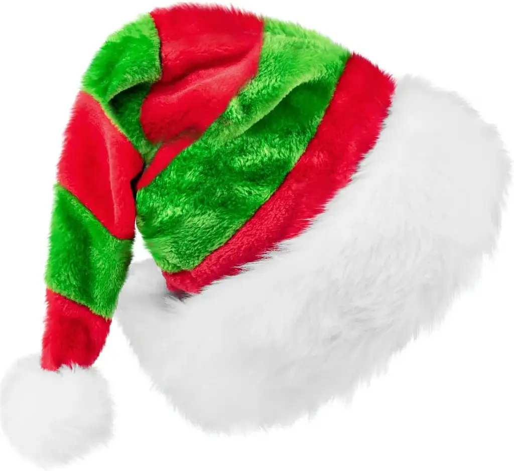 Bonnet lutin de Noël - rayé rouge, vert - adulte