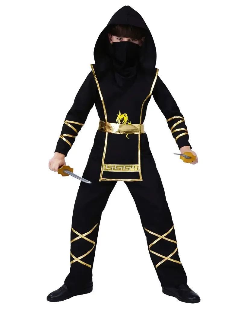 Costume ninja - enfant - noir, or - 7/9 ans
