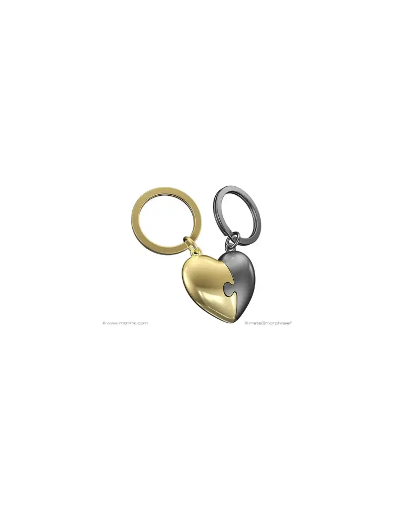 Porte clés - Coeur puzzle doré et gris 