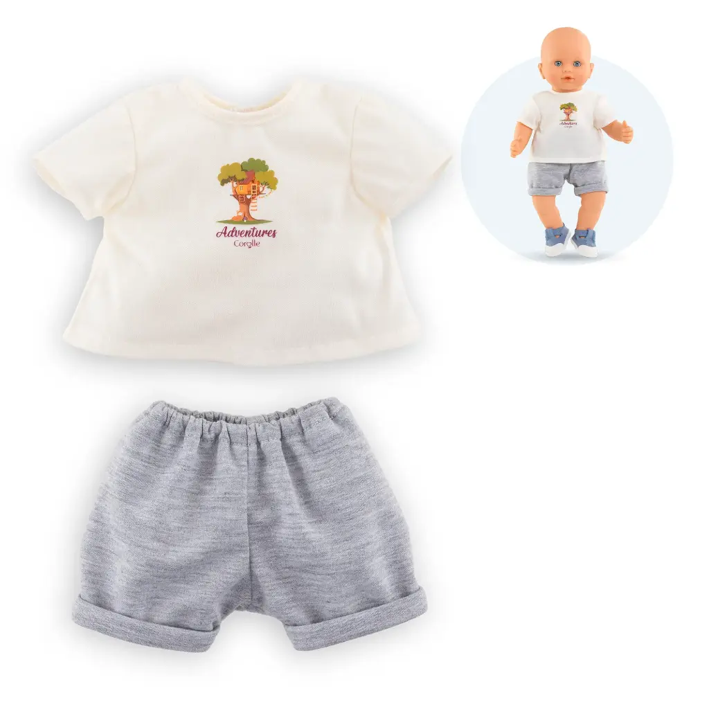 T-Shirt et Short Petit Explorateur pour poupon 36 cm