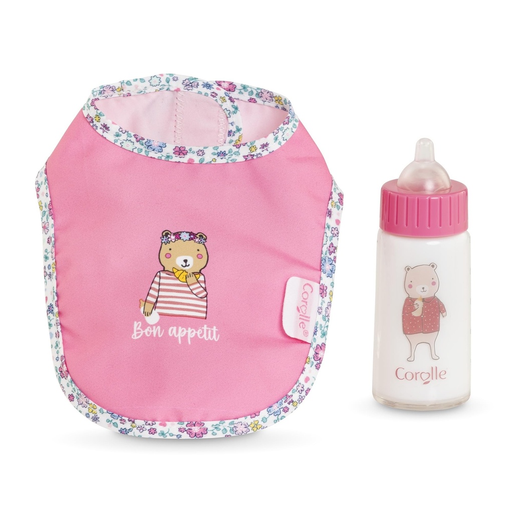 Bavoir Rose et Biberon Magique pour grand poupon 36/42 cm 