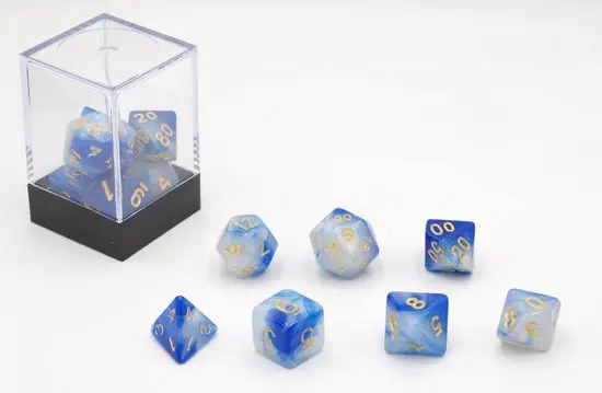 Set de 7 dés - Bleu et blanc