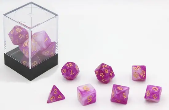 Set de 7 dés - Mauve et blanc