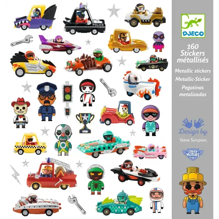 [Djeco DJ09287] STICKERS TEXTURES - Le monde des CRAZY  MOTORS