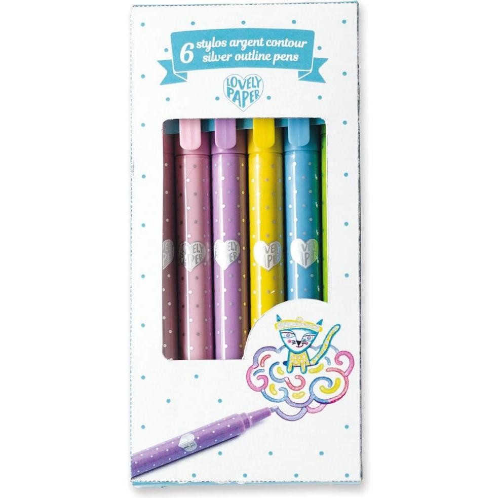 [Djeco-dd03798] 12pc Djeco Silver Metallic Outline Pens W/ Grip Craft Kit Kids/Children 5y+