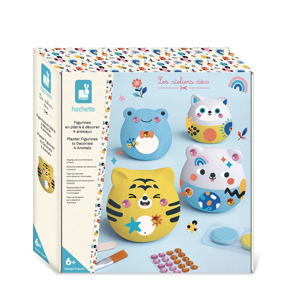 [janod-j09211] kit créatif - 4 FIGURINES PLATRE A DECORER - ANIMAUX