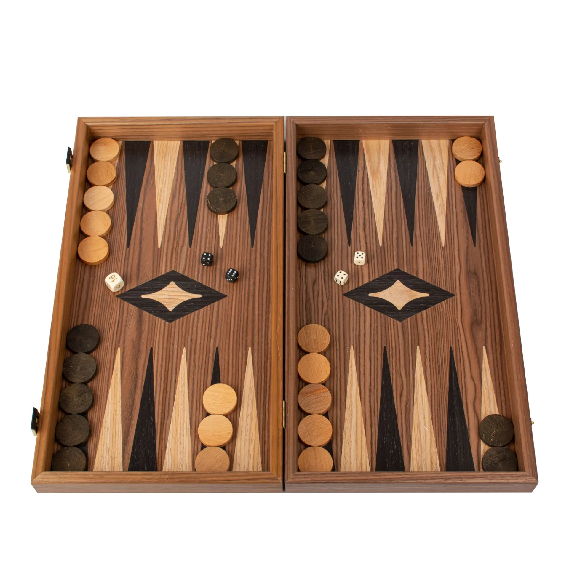 Ensemble échecs - backgammon - dames en noyer fabriqué à la main - Design élégant en marqueterie