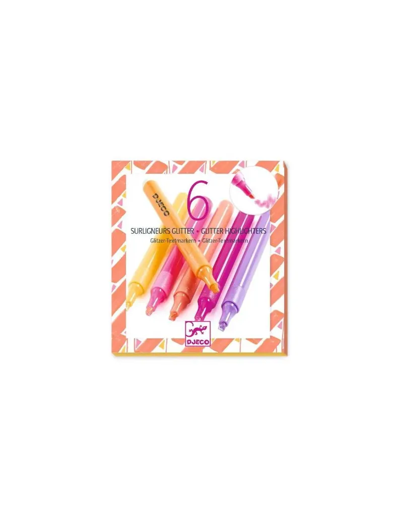 [djeco-DJ09534] 6 surligneurs glitter Pamplemousse - Djeco