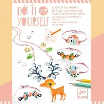 [DJ79000] Bijoux à fabriquer en plastique magique DIY - Le faon et l'oiseau