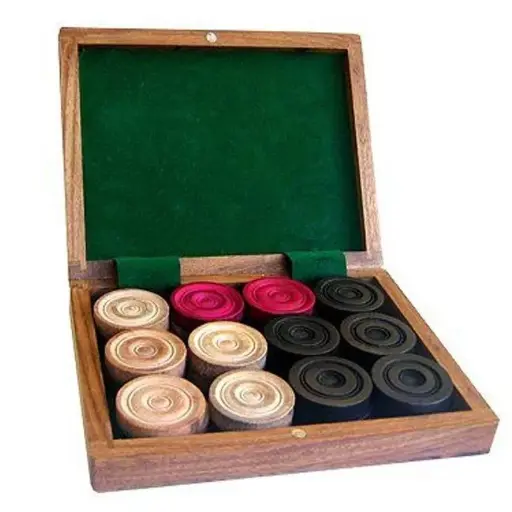 [ASMODEE-CAR0024] Pions de carrom - Boîte en bois 