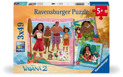 [RAVENSBURGER-120041023] Puzzle 3x49 Pièces - Aventures Vaiana 2