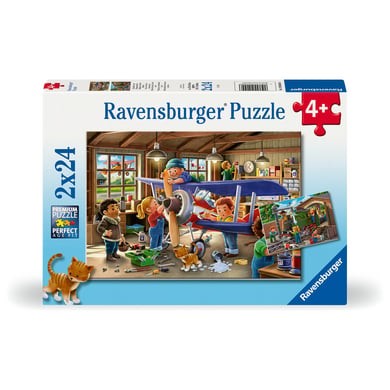 [RAVENSBURGER-120040446] Puzzle 2x24 Pièces - Airplane & Train repair