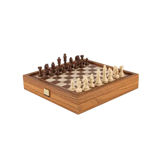 [Manopoulos-STP28E] Coffret combiné échecs / backgammon 25 cm noyer