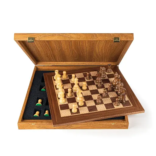 [Manopoulos-SW42B40K] Jeu d'échecs en noyer – 40 cm avec pièces d'échecs Staunton