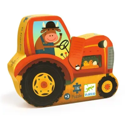 [djeco-dj07275] puzzle silhouette 16 pcs - Tracteurpcs 