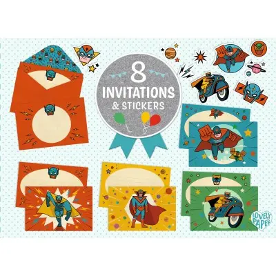 [Djeco-DD03496] Invitations et stickers - Super-héros - Djeco  
