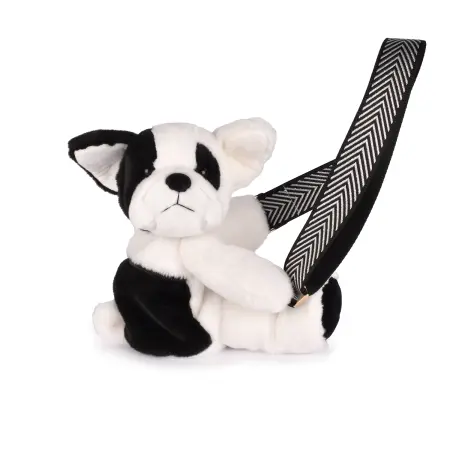 [groupeDetC-DC4564] Sac bandouliere - Chien en peluche noir et blanc - 30 cm